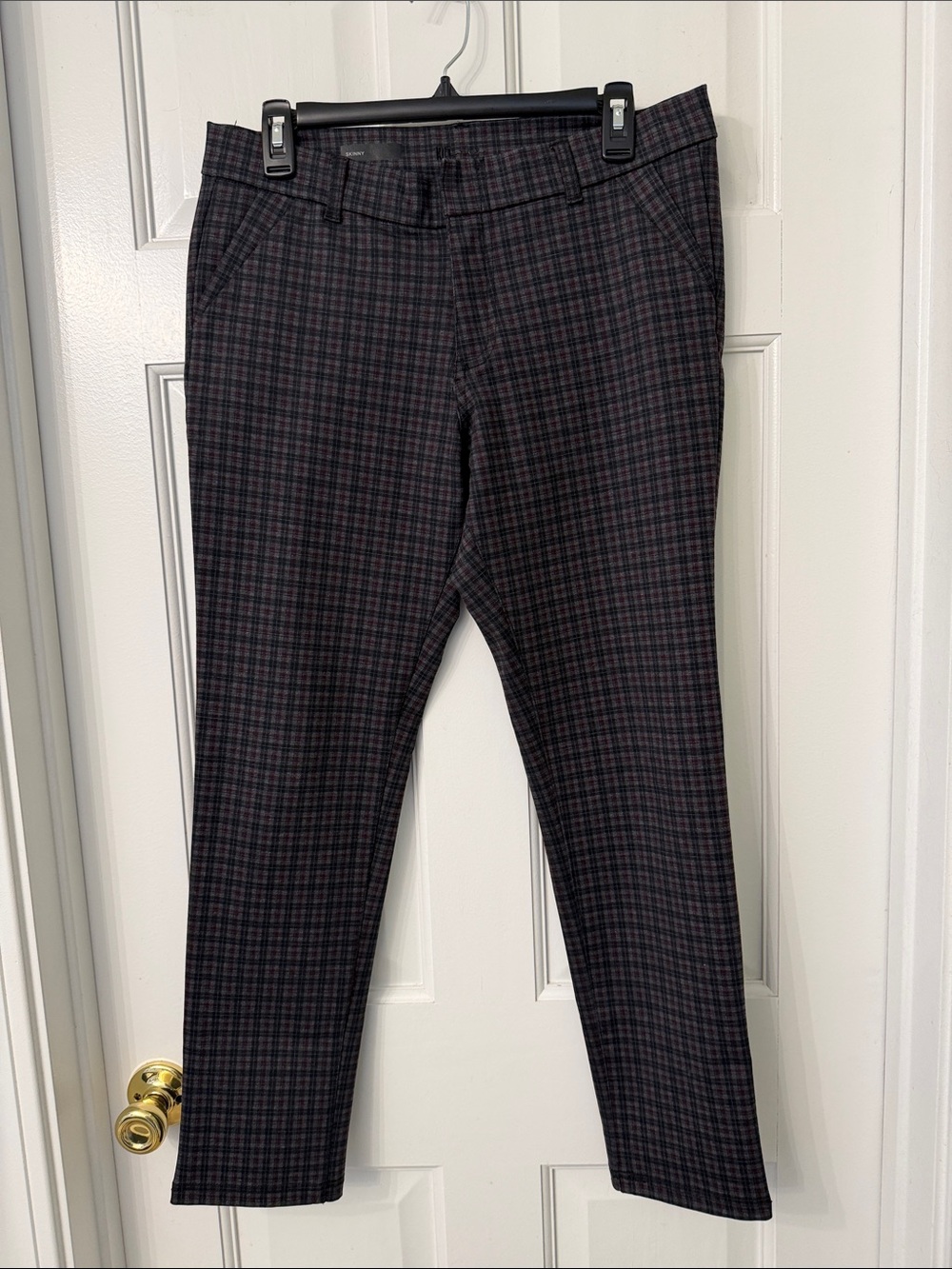 Kut from the Kloth Black and Burgundy Plaid Skinny Pants